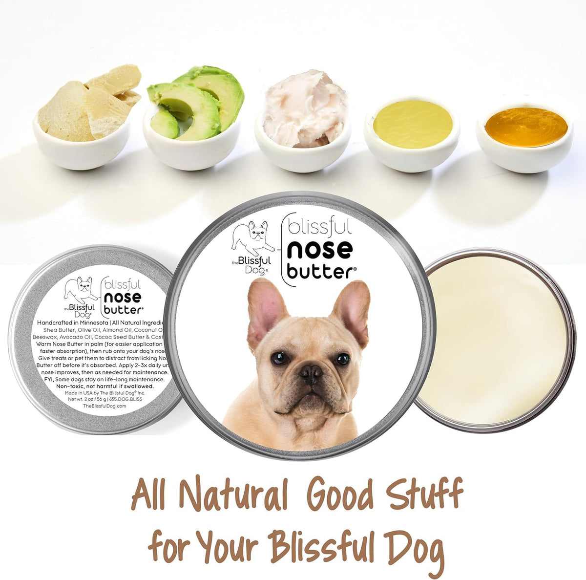 The Blissful Dog French Bulldog Fawn Nose Butter for Dry, Cracked Skin, Lick-Safe Dog Nose Balm