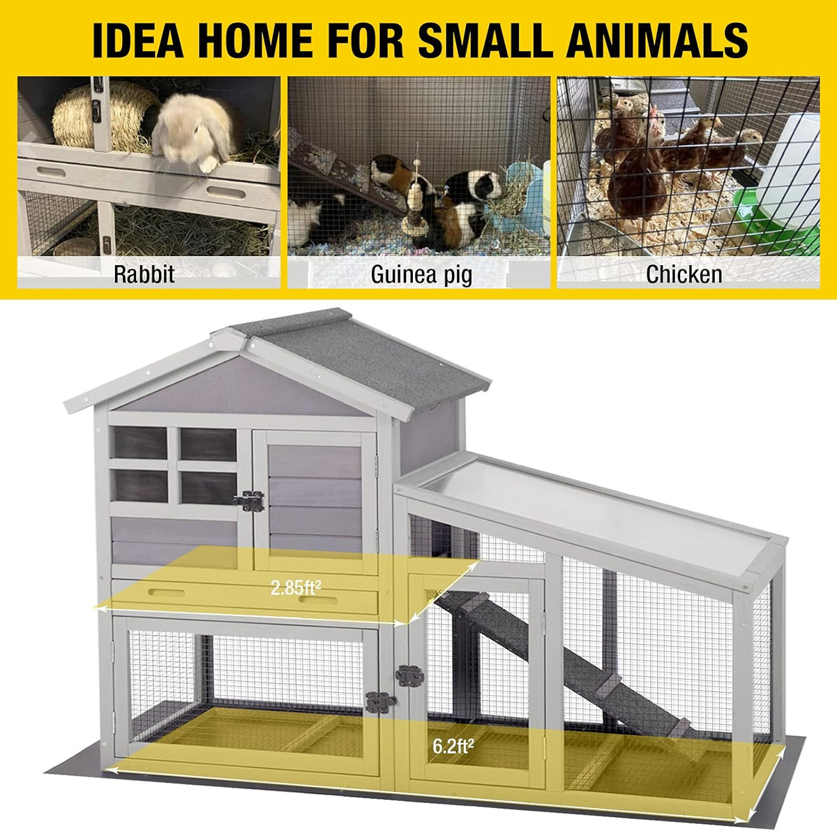 Aivituvin Rabbit Hutch Outdoor Chickecn Coop Indoor Bunny Cage with Pull Out Tray,Upgrade