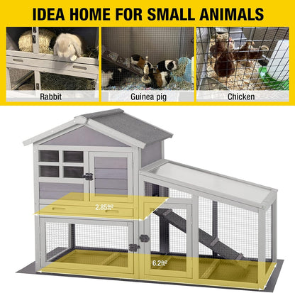 Aivituvin Rabbit Hutch Outdoor Chickecn Coop Indoor Bunny Cage with Pull Out Tray,Upgrade