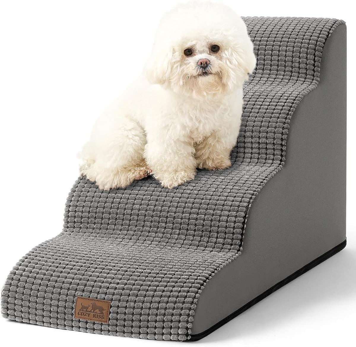 Dog Stairs for Small Dogs 19.7" H, Curved Dog Step for Puppy, Older or Cat, Medium Pet Ramp for