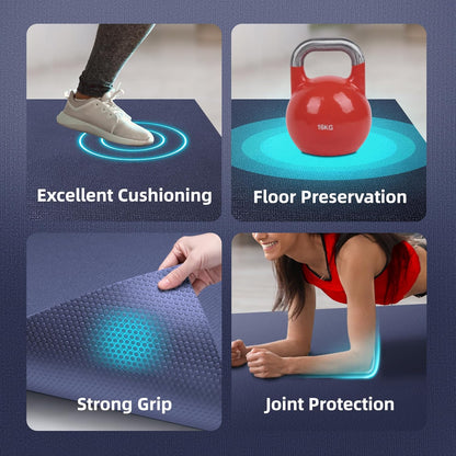 Large Exercise Mat for Home Workout,12‘x6’/10'x6'/9'x6'/8'x6'/7'x5'/6'x4' (7mm) Extra Thick Workout