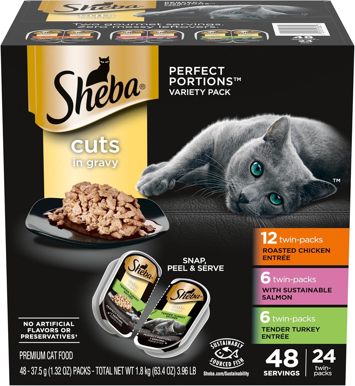 Sheba Perfect Portions Wet Cat Food Cuts in Gravy Variety Pack, Roasted Chicken Entree, with