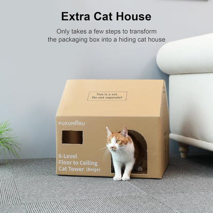 FUKUMARU Floor to Ceiling Cat Tree, 6 Level Adjustable Height (6-10 ft) Climbing Tower with