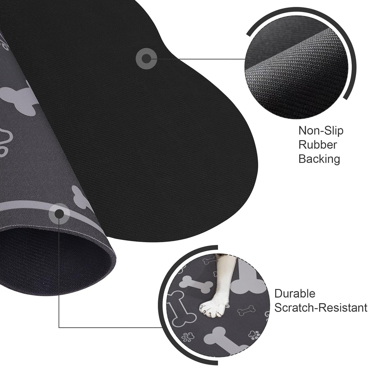 Dog Cat Food Mat,Rapid Absorbent Pet Feeding Mat, Bone Shaped Dog Placemat Water Bowl Mat with