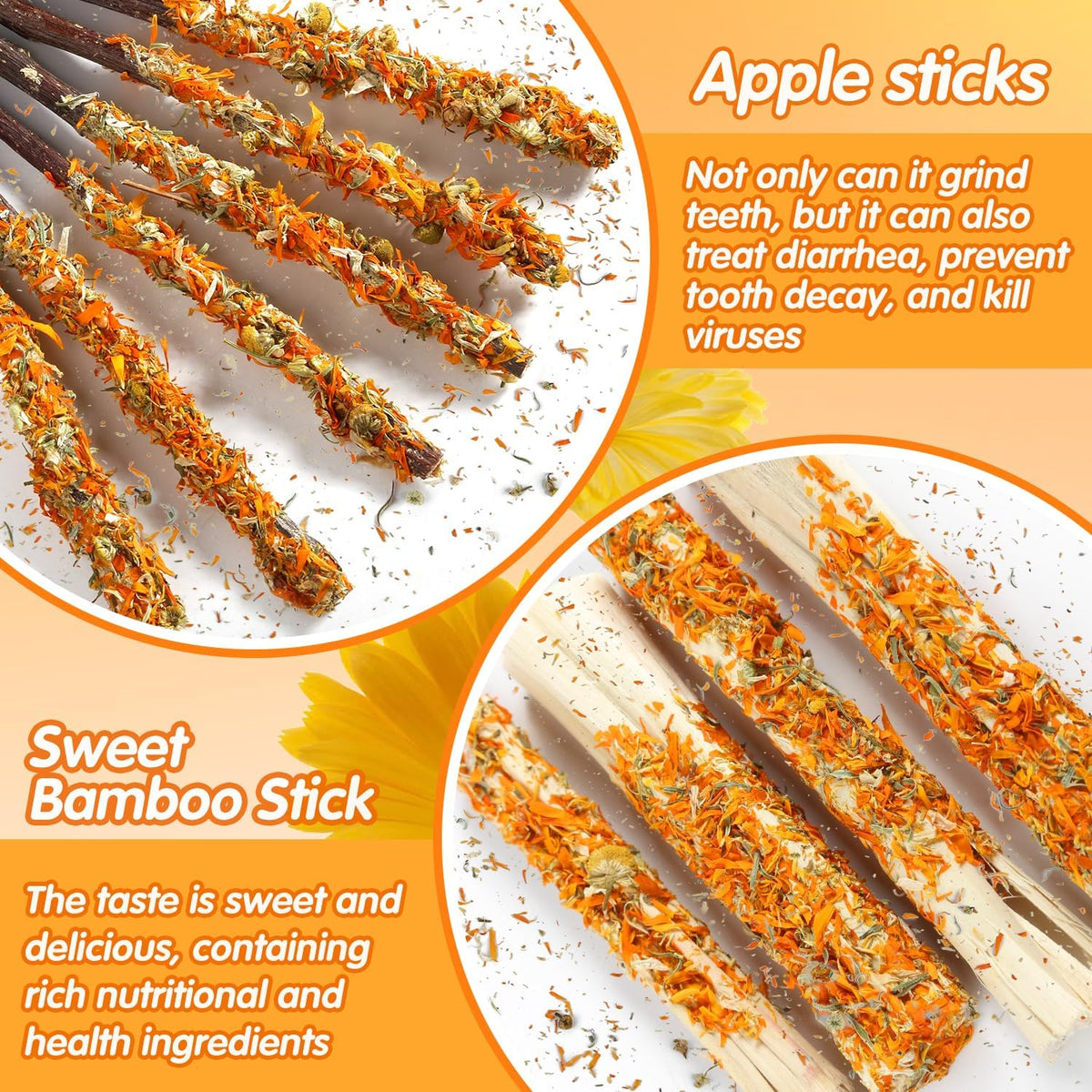 Apple Sticks for Rabbits, Natural Bunny Chew Toys Wood Treats Food for Small Animals,Hamsters
