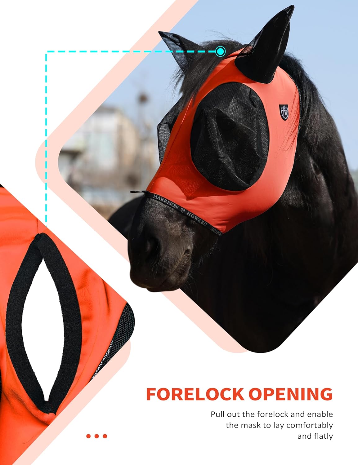 Harrison Howard Horse Fly Mask with Forelock Opening Stretch Breathable and Comfortable for Horses
