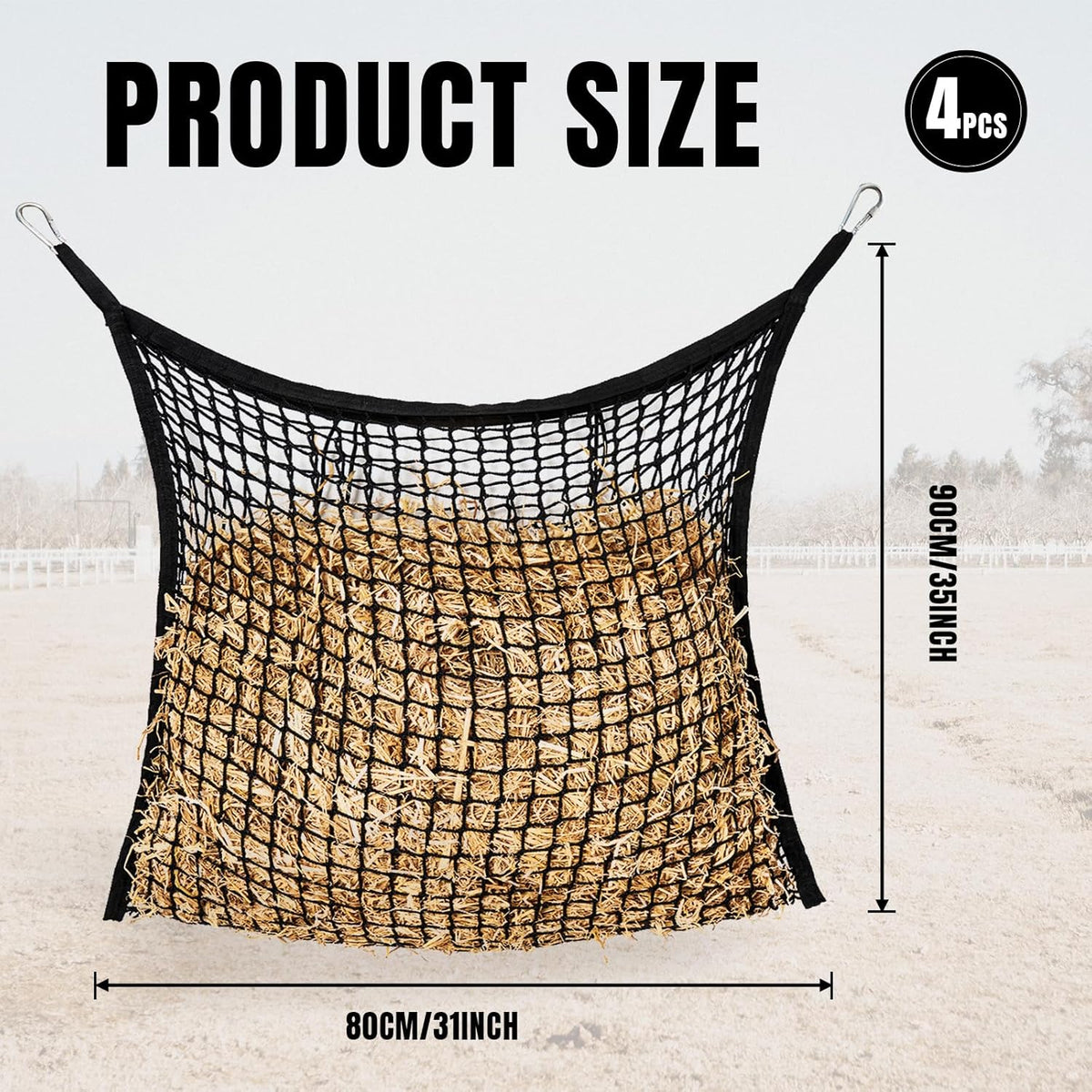 4 PCS Slow Feed Hay Net for Horses, Large Capacity Hay Bags for Horses Goats Sheep Donkey Trailer