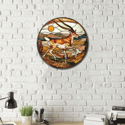 Lygond Metal Sign Tin Sign Circular Stained Glass Pronghorn Home Deccor Store Home Decor for Garden