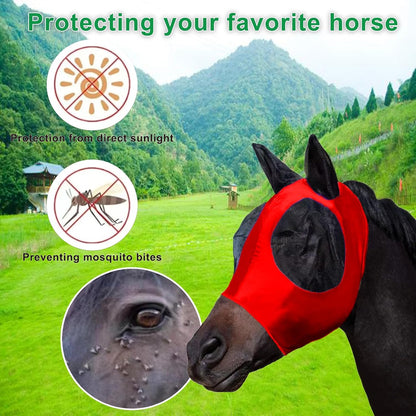 Horse Fly Mask with Ears, Comfortable Fit Stretch Fabric with UV Protection Soft on Skin