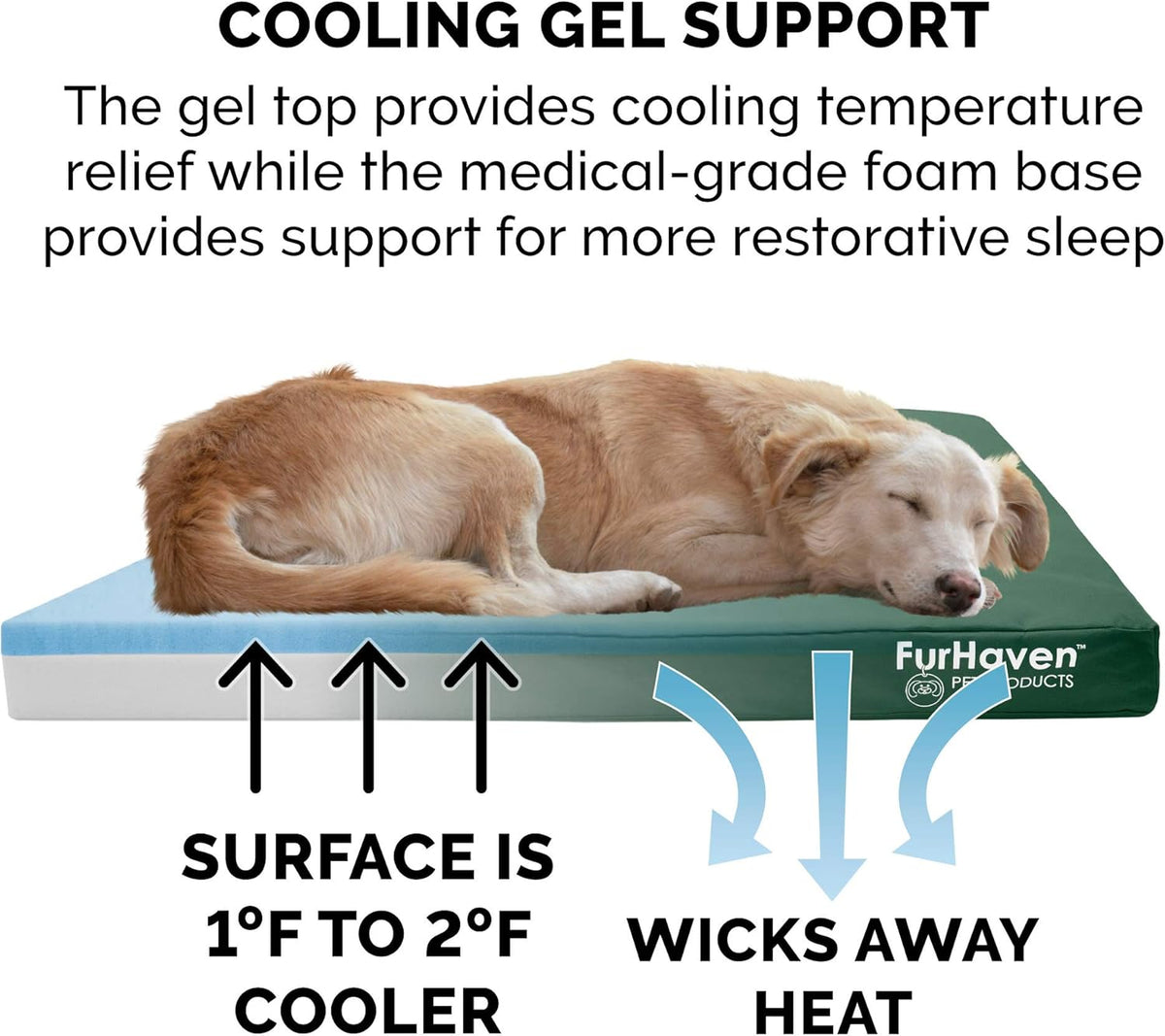 Furhaven Water-Resistant Cooling Gel Dog Bed for Large/Medium Dogs w/ Removable Washable Cover, For