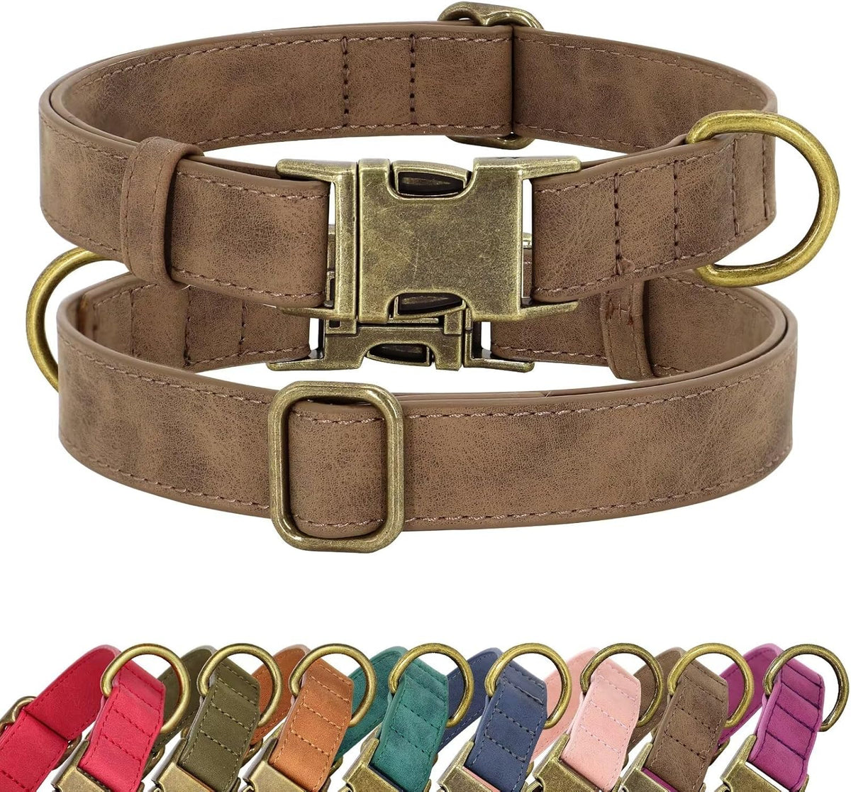 Didog Soft PU Leather Dog Collar, Stylish Quick Released Dog Collars for Medium Dogs, Easy Clean