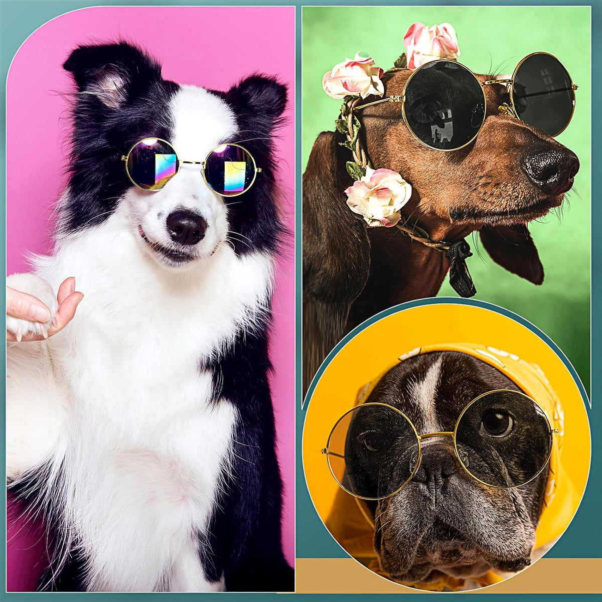 Dog Sunglasses Retro Pet Glasses Doll Glasses Classic Round Dog Glasses Metal Cat Puppy Eye Wear