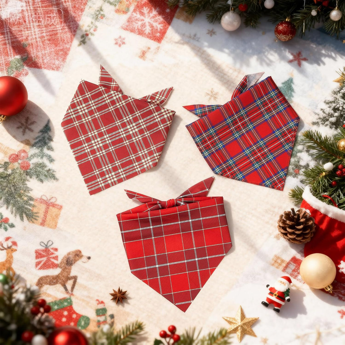 Weewooday 50 Pcs Christmas Dog Bandanas Bulk Xmas Red Buffalo Plaid Bandanas for Dogs Soft Bibs
