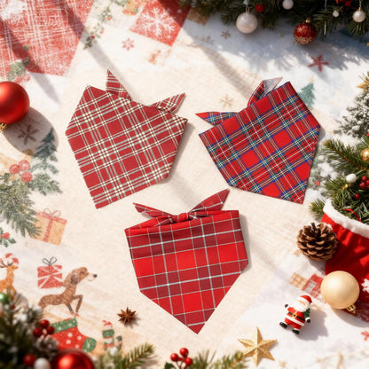 Weewooday 50 Pcs Christmas Dog Bandanas Bulk Xmas Red Buffalo Plaid Bandanas for Dogs Soft Bibs