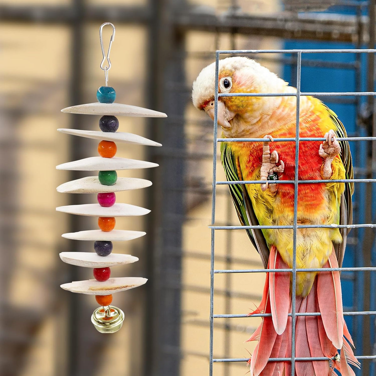 2 Pack Bird Toys with Cuttlebone, Parakeet Toys, Bird Beak Grinding Stone, Cage Accessories for