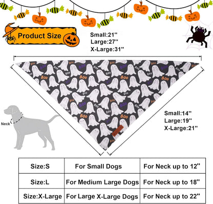 ADOGGYGO Halloween Dog Bandanas, Ghost Pumpkin Witch Scarf, Multi Size, Black Orange Halloween