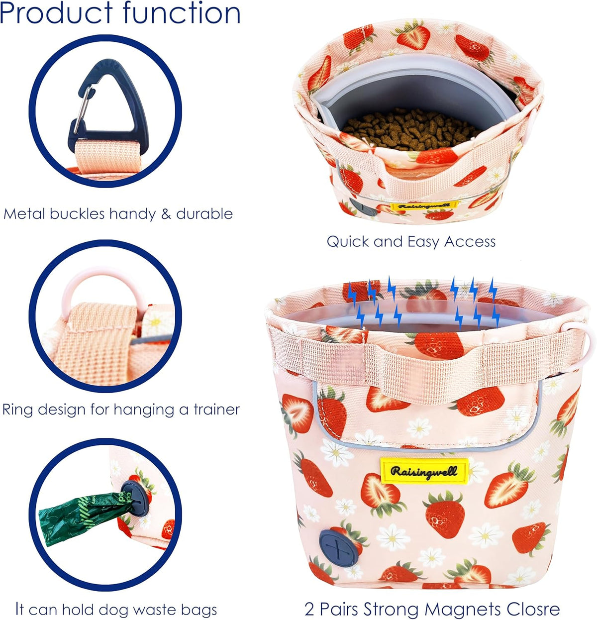 Dog Treat Pouch for Pet Walking and Training with Clicker 2 Cup Silicone Bag Small Fanny Pack
