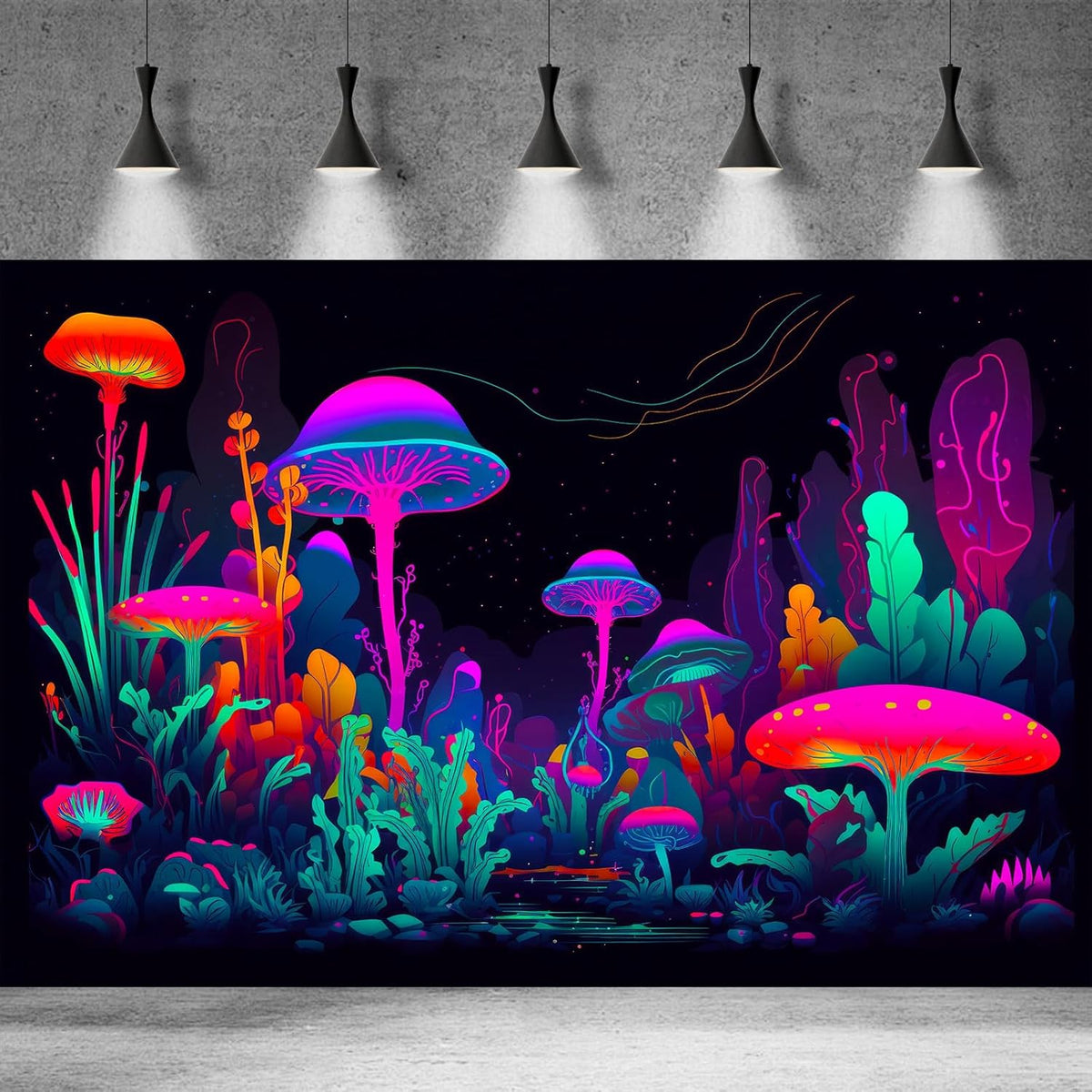 Mushrooms Aquarium Background Mushrooms in Dark Forest with Bright Colors Terrarium Background