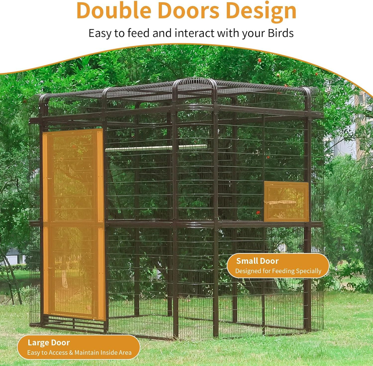 Large Bird Cage for Parakeets Outdoor Bird Aviary Parrot Cage with Perch, Walk-in Heavy Duty