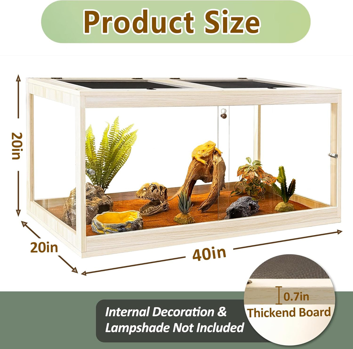 PROLEE Tempered Glass Bearded Dragon Tank,63 Gallon Reptile Tank with Meatl Mesh Roof and Front