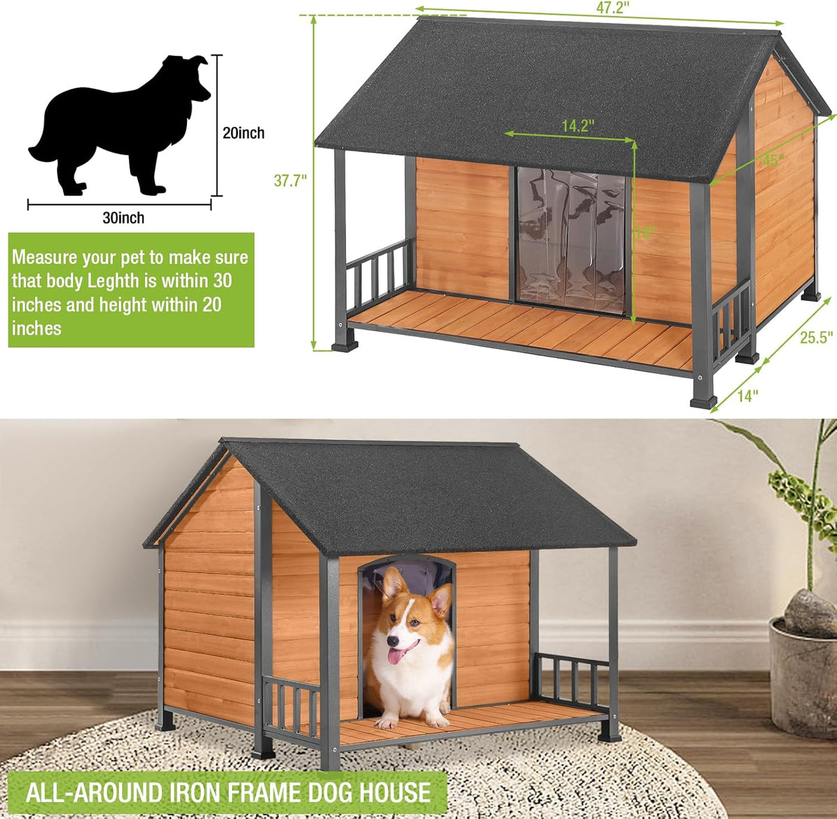 Gutinneen Large Dog House Outdoor Dog Kennel with All-Around Iron Frame Dog Cage Perfect for Small
