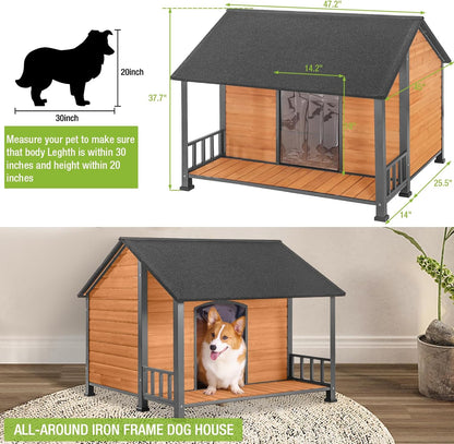 Gutinneen Large Dog House Outdoor Dog Kennel with All-Around Iron Frame Dog Cage Perfect for Small