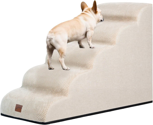 GoGoBunny Ramp Dog Stairs for High Beds 22.6" H, 5-Step Dog Slope Stairs with Durable Waterproof