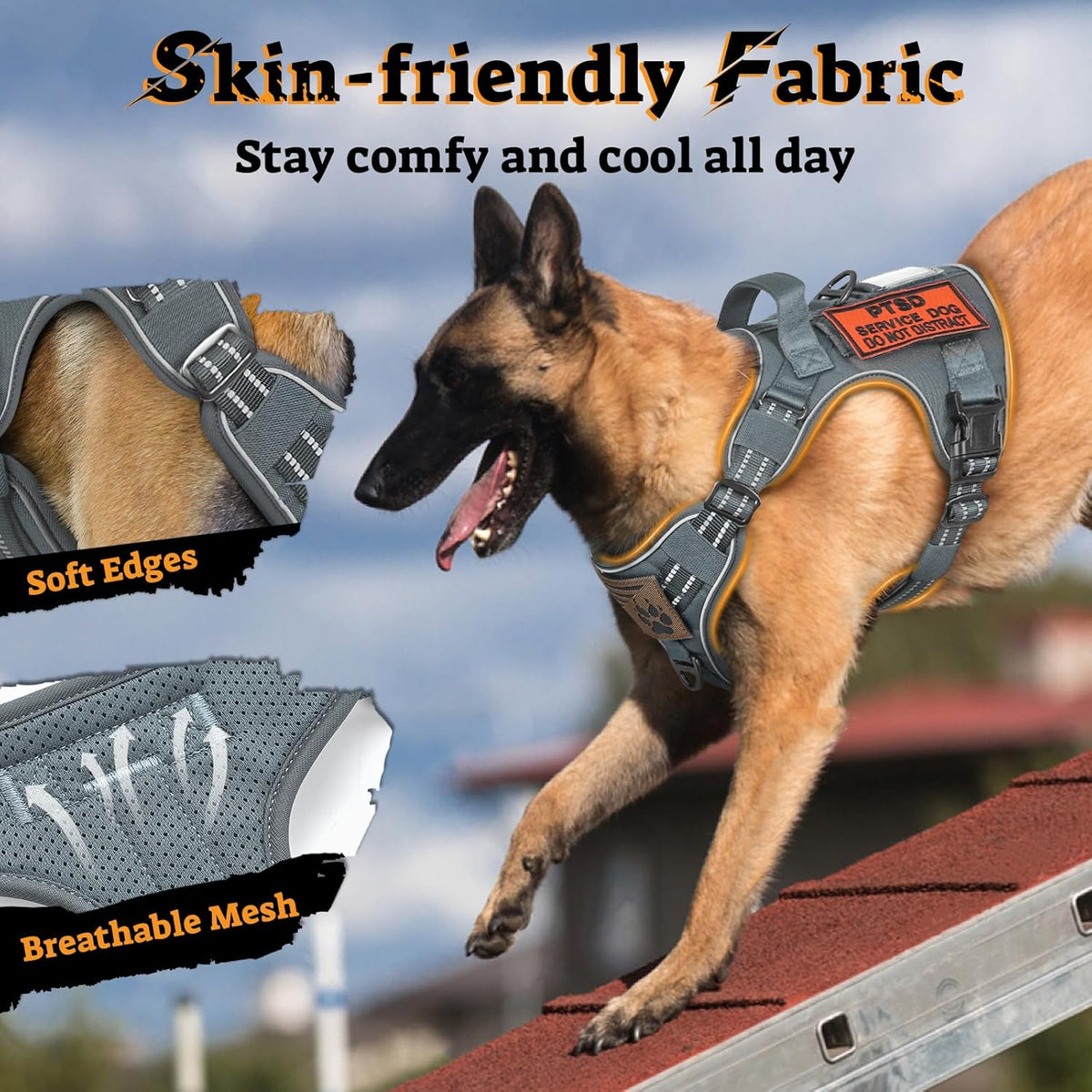rabbitgoo Dog Harness for Large Dogs No Pull, Tactical Service Pet Vest with Molle and Control