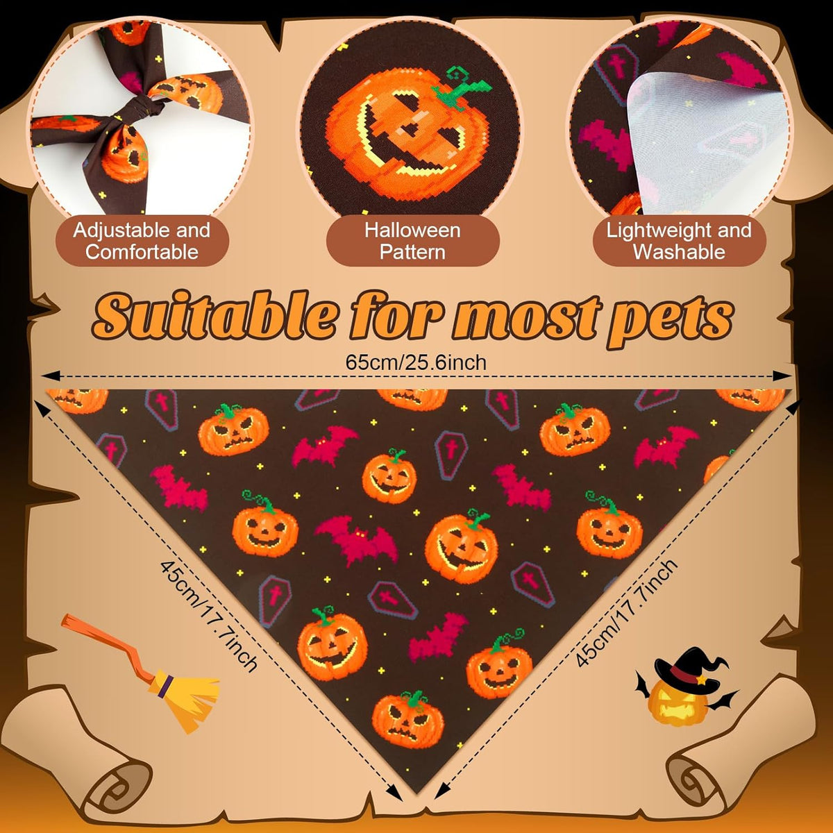 Weewooday 50 Pcs Halloween Dog Bandanas Bulk Pumpkin Ghost Bandanas for Dogs Soft Triangle Bibs