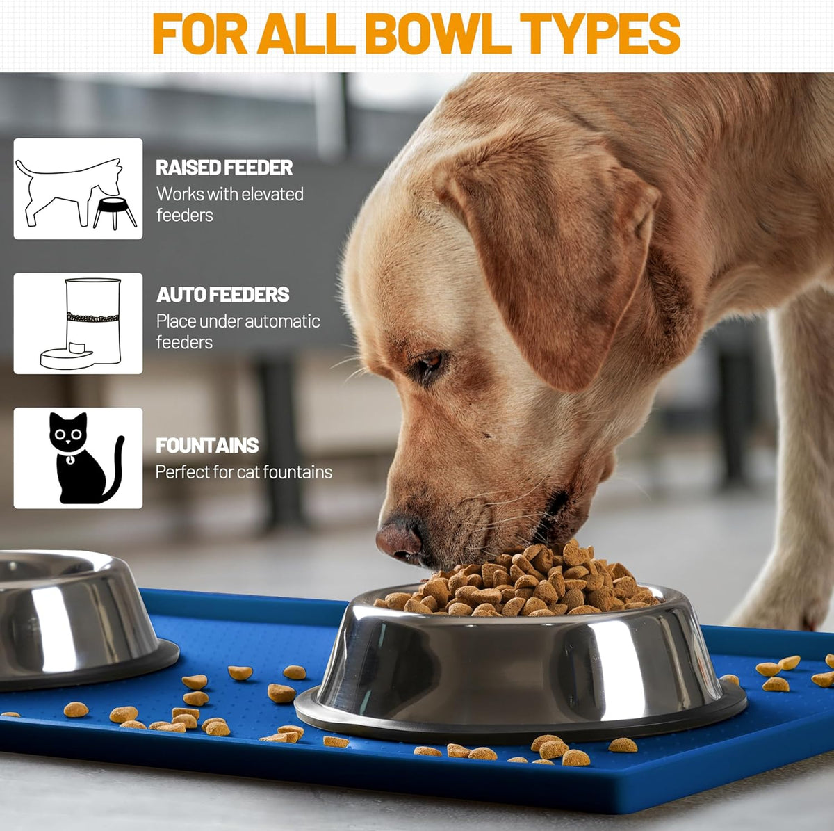 Hubulk Dog Feeding Mat,100% Waterproof Food Grade Silicone Pet Food and Water Bowl