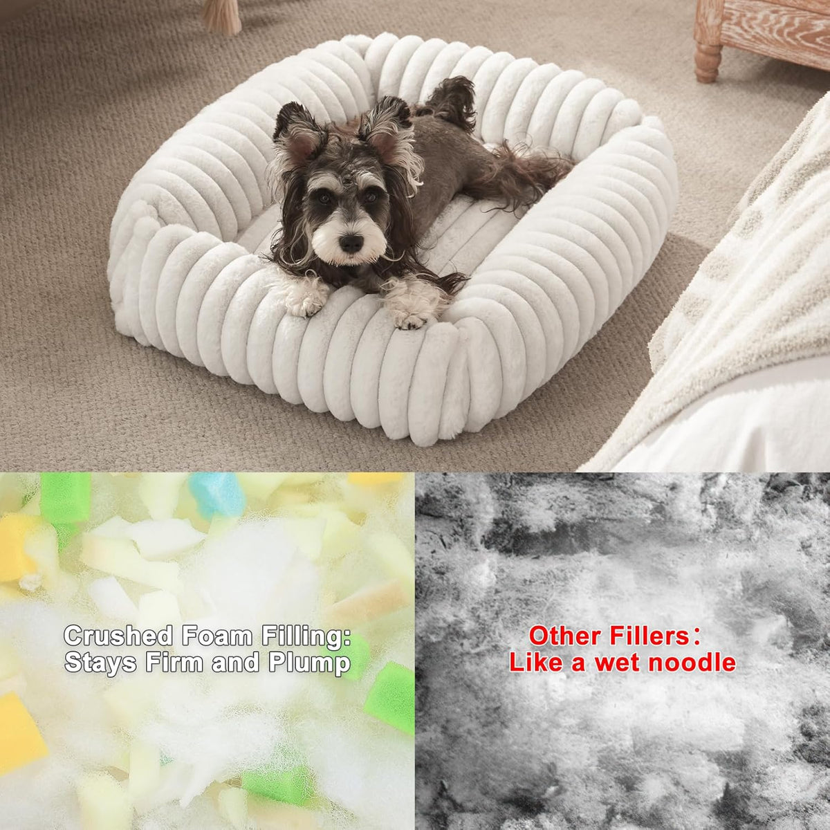 Dog Beds for Small Dogs, Washable Dog Bed with Removable Cover, Rectangle Soft Calming Sleeping