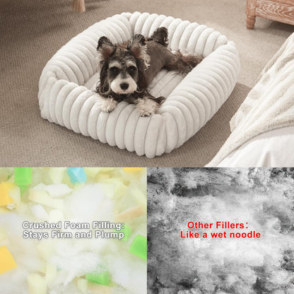 Dog Beds for Small Dogs, Washable Dog Bed with Removable Cover, Rectangle Soft Calming Sleeping