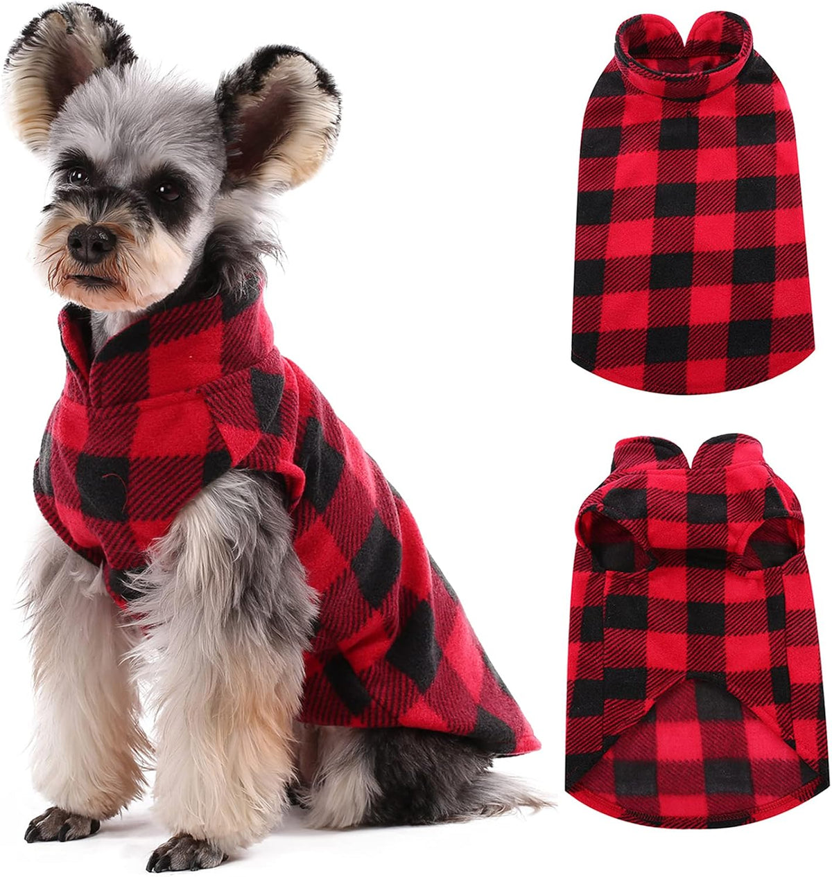 Kuoser Dog Fleece Vest,Warm Plaid Dog Sweater with Leash Hole,Soft Turtleneck Winter Pet Jacket