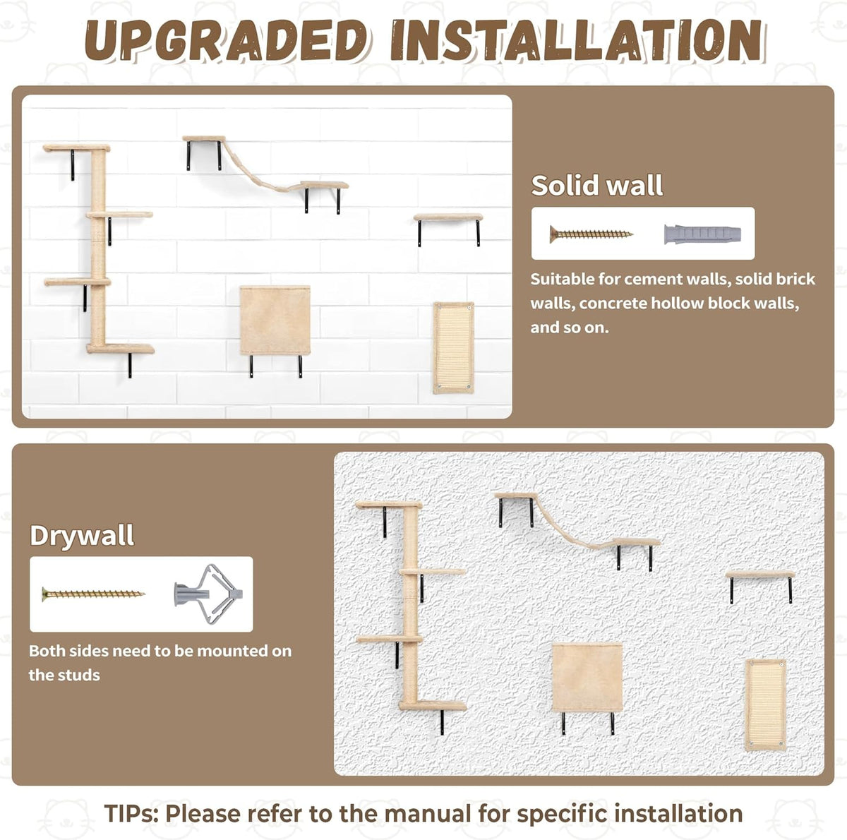 COZIWOW Wall Mounted Cat Furniture, Cat Wall Shelves and Perches, Floating Cat Shelves for Wall Set