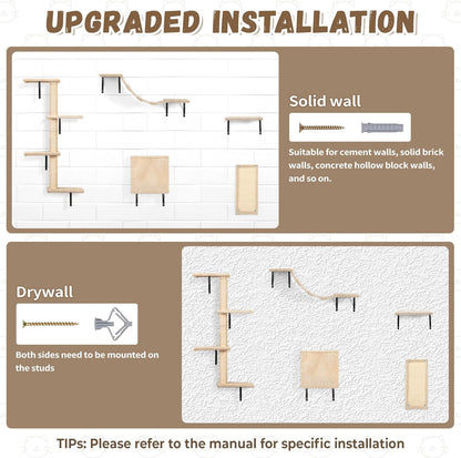 COZIWOW Wall Mounted Cat Furniture, Cat Wall Shelves and Perches, Floating Cat Shelves for Wall Set