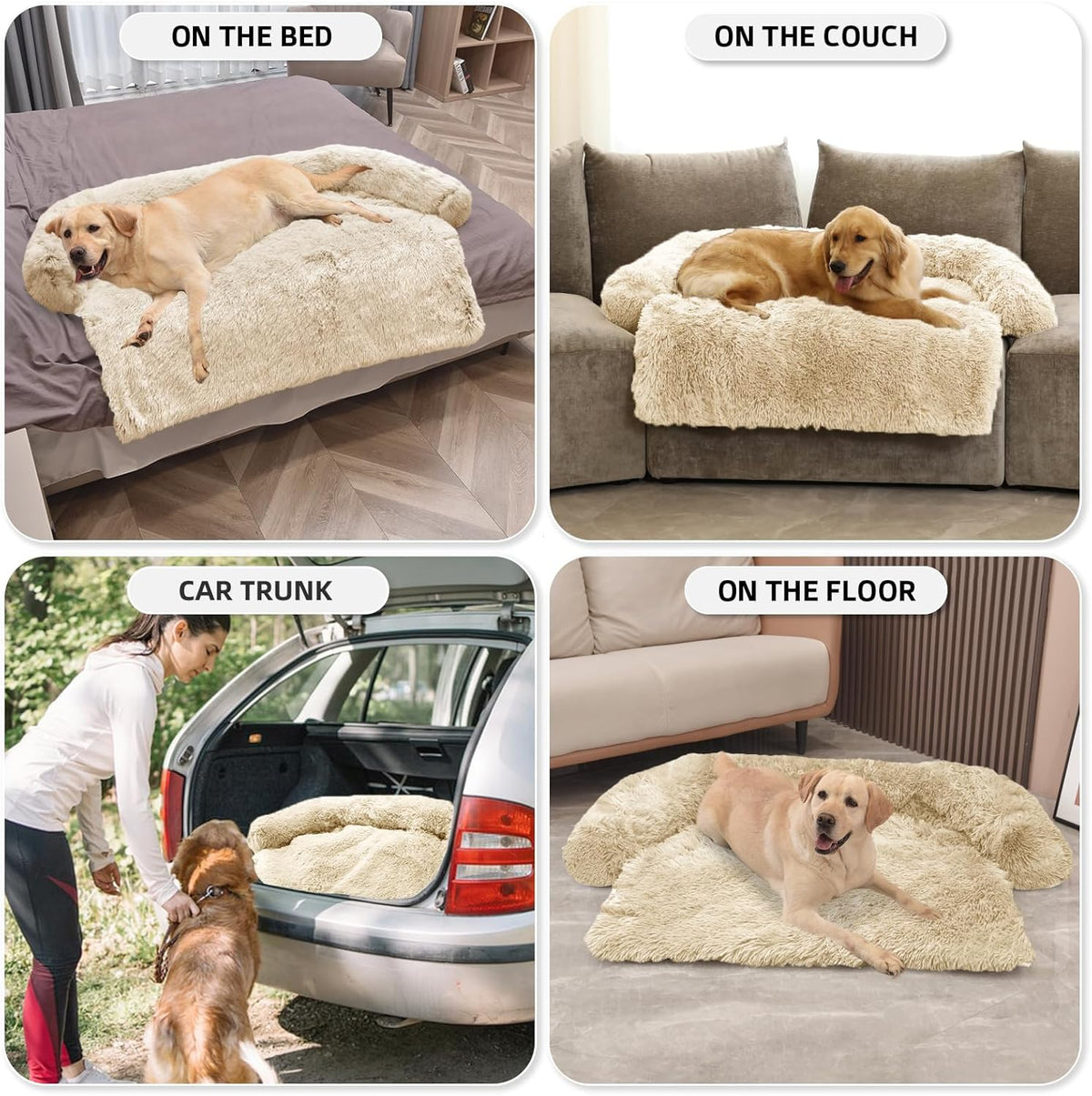 Calming Dog Bed Fluffy Plush Dog Mat for Furniture Protector with Removable Washable Cover for