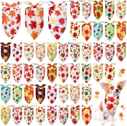 Abbylike 50 Pcs Fall Thanksgiving Dog Bandanas Bulk Maple Leaves Bandanas for Dogs Triangle
