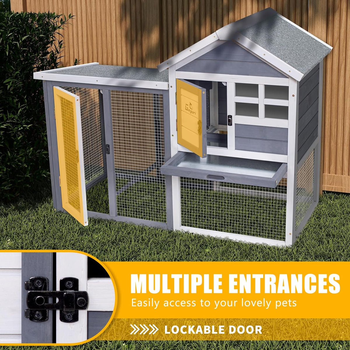 GEGURI Large Rabbit Hutch Indoor Outdoor Chicken Coop Wooden Bunny Cage with Waterproof Roof (48''L