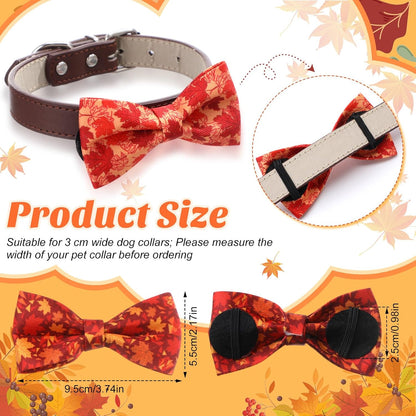 Hillban 50 Pcs Fall Thanksgiving Dog Collar Bow Ties Maple Leaves Dogs Collar Accessories Bow Ties