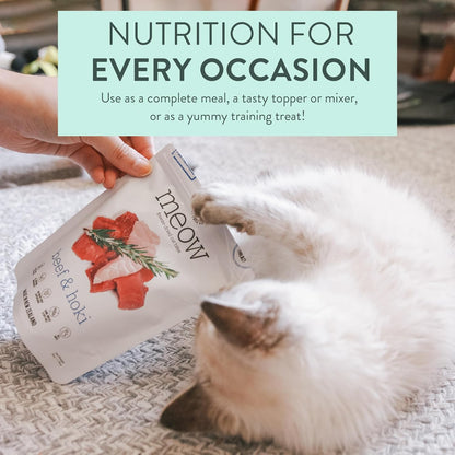 Meow Freeze Dried Cat Food - Beef & Hoki Recipe, High Protein Cat Treats, Meals & Toppers, Dry Cat
