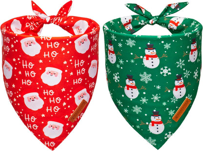 ADOGGYGO Christmas Dog Bandanas, Snowman Santa Xmas Pet Scarf, Multi Size Offered, Red Green