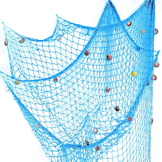 Nature Fish Net Wall Decoration with Shells, Ocean Themed Wall Hangings Fishing Net Party Decor for