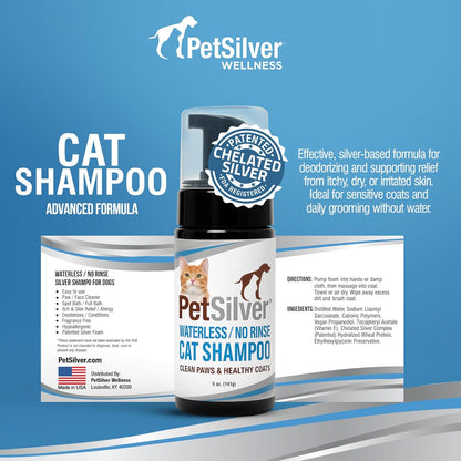 PetSilver Waterless Cat Shampoo - No Rinse Bath & Dry Shampoo for Cats - Long-Haired & Sensitive