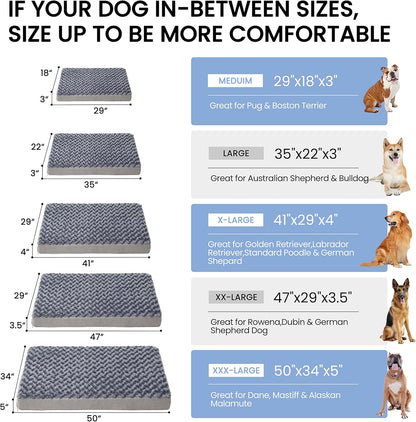 Jumbo Human Dog Bed, Orthopedic Memory Foam Pet Mat, Washable Dog Crate Bed with Cooling Gel