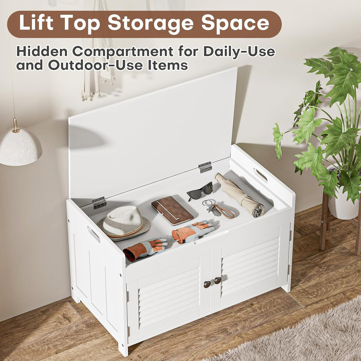 Shoe Storage Bench with Lift Top Storage, Entryway Bench with Cushioned Seat, Adjustable Shelf, 2