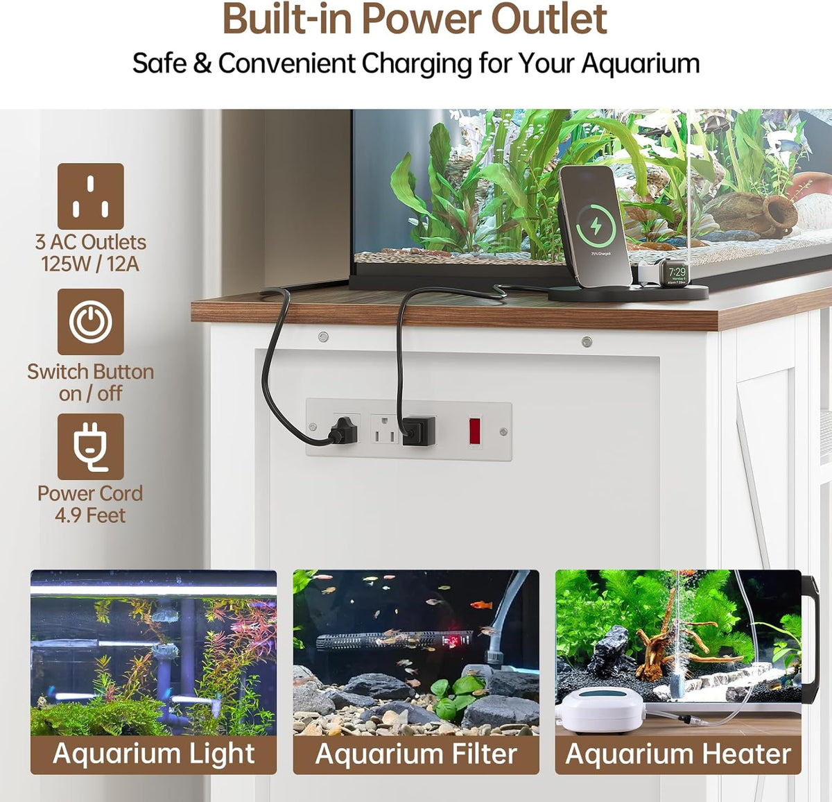 55-75 Gallon Aquarium Stand with Power Outlet, Heavy Duty Fish Tank Stand with Cabinet Storage &