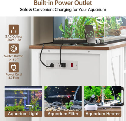 55-75 Gallon Aquarium Stand with Power Outlet, Heavy Duty Fish Tank Stand with Cabinet Storage &