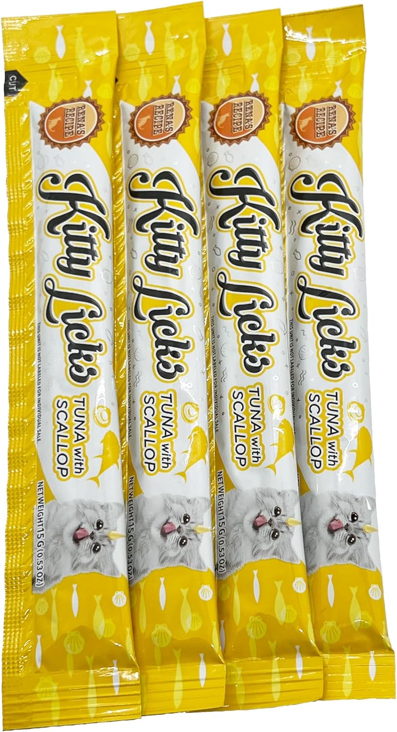 Rena's Recipe Kitty Licks Tuna Barrel (60 Tubes) 4 flavorsX 15 Tubes Cream Lickable Cat Treats 4