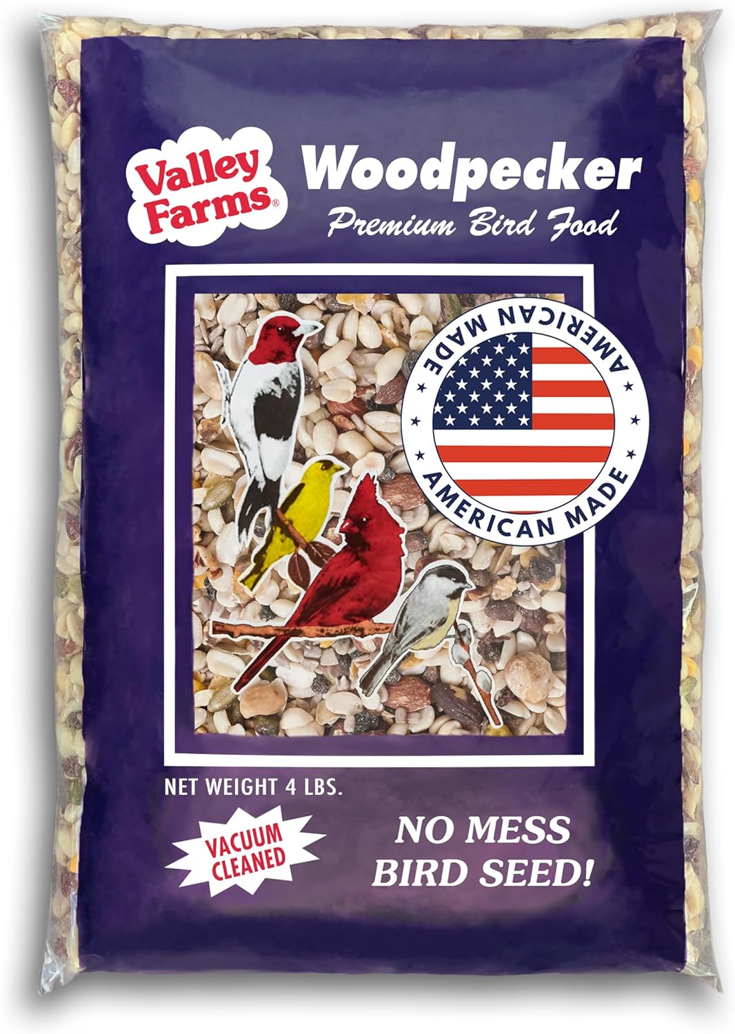 Valley Farms Woodpecker Mix, No Mess Bird Seed for Outdoor Feeders, W/Peanuts and Sunflower Hearts