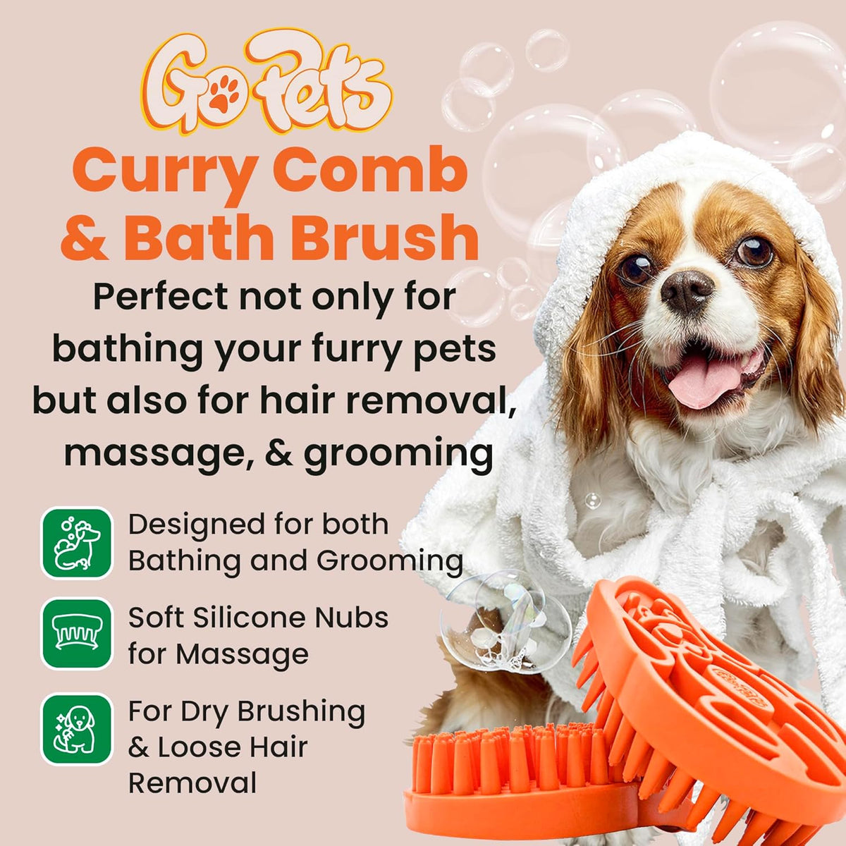 GoPets Curry Comb Bath Brush for Cleaning & Grooming, Silicone Shampoo Scrubber for Shedding &